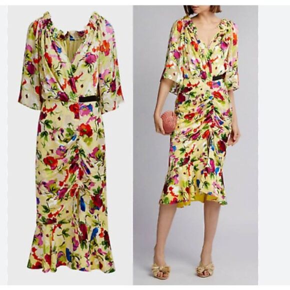 SALONI Olivia-B Dress in Lemon Poppy Dress Silk Blend Elegant Sz 2 - Picture 1 of 15